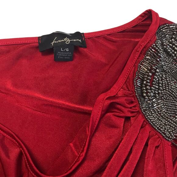 Forever 21 One-Shoulder Top Red Gunmetal Beading Womens Size Large Y2K NWT - Picture 8 of 9